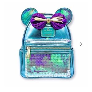 Loungefly Kids Blue Sequin Backpack with Purple Bow
